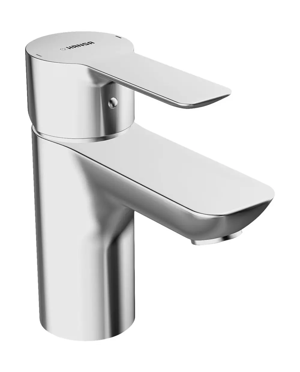 HANSALIGNA Waschtischarmatur in Chromoptik mit einem Hebel zum Bedienen. Design mit schmaler Ausladung und seitlichem Ablauf.